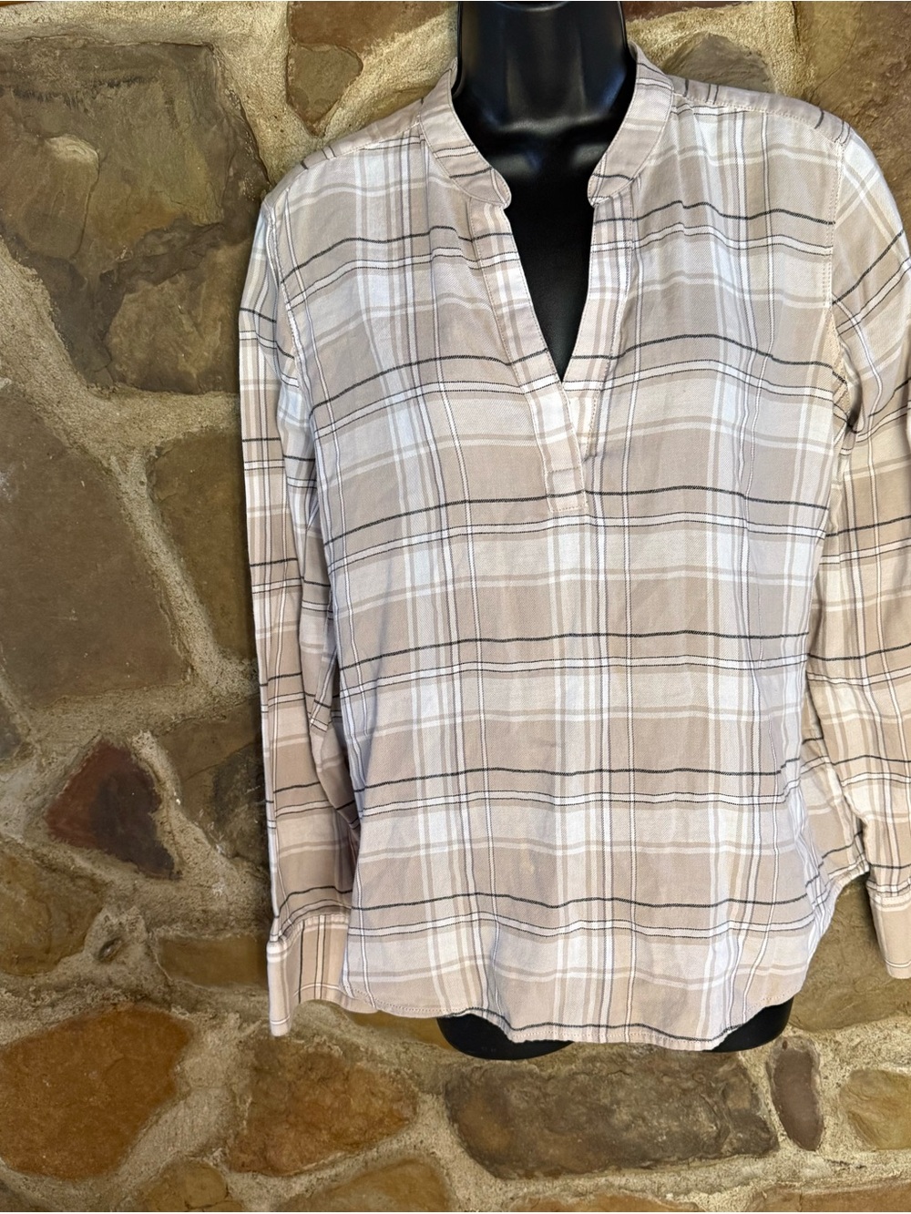 Calvin Klein Jeans Beige Plaid Split-Neck Tunic